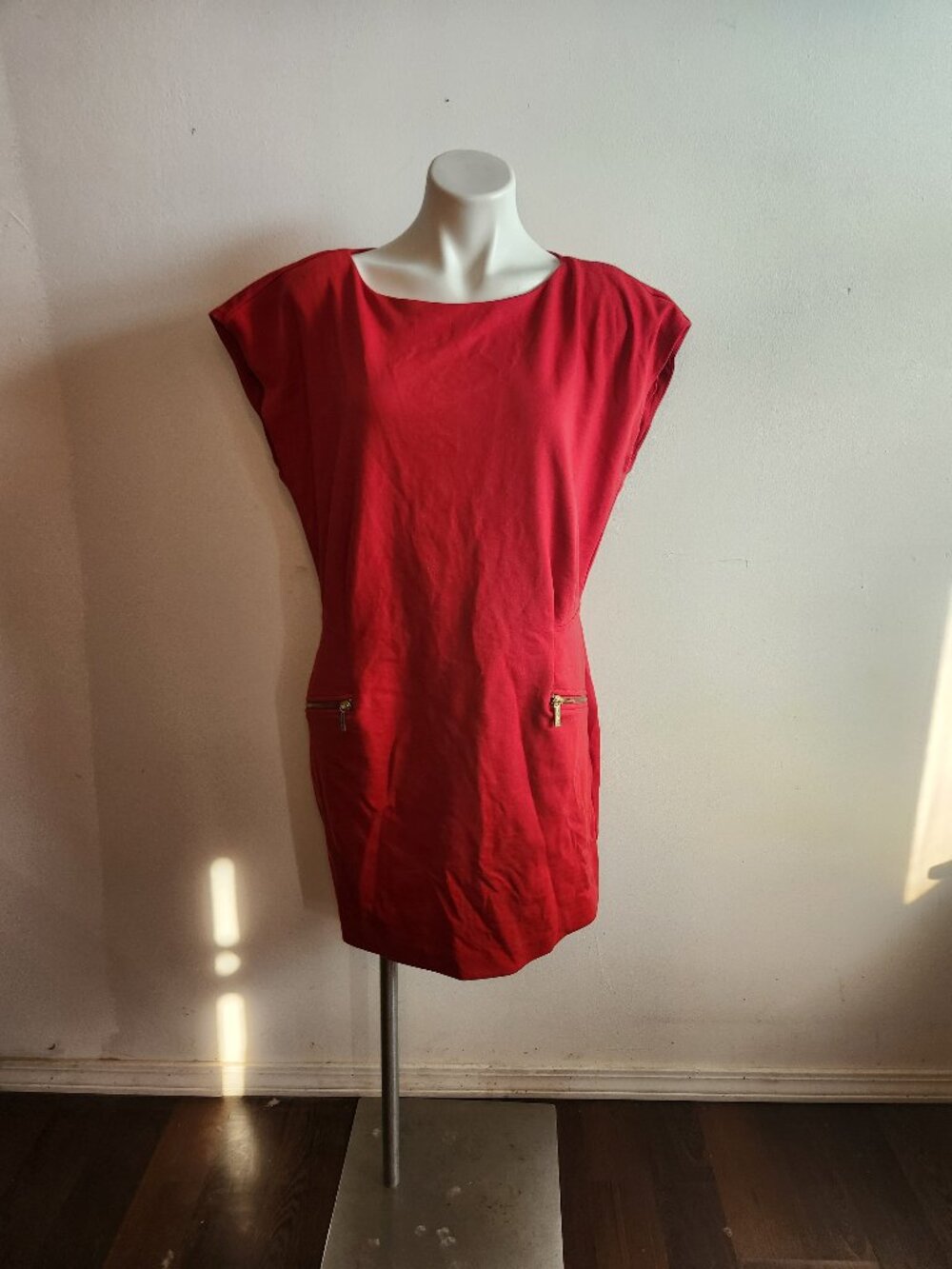 cap sleeve zipper pocket dress - red